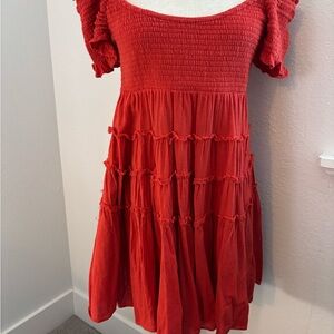 Free People Red Smocked OTS Mini Dress